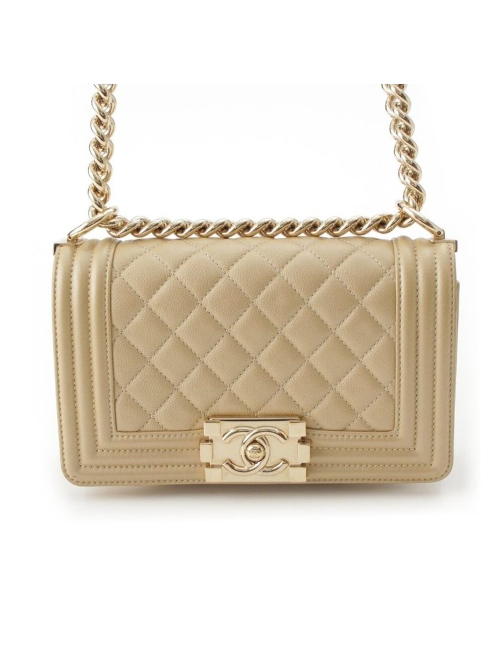 Chanel Boy 20 Caviar Leather Chain Shoulder Bag Gold